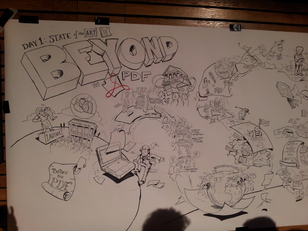 While the speakers were exposing, some artist were drawing the Beyond the PDF wall